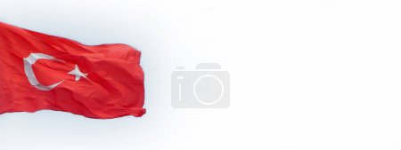 Photo for Turkish flag close up isolated on white background header or banner with copy space. Happy National holiday of Turkey. - Royalty Free Image