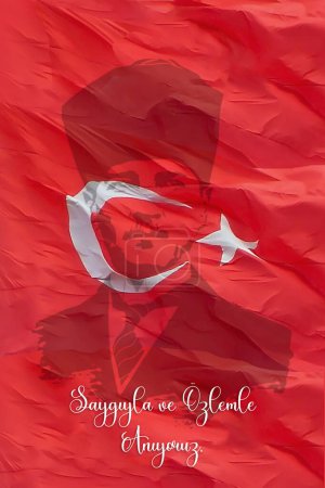 Photo for 10 Kasim Ataturk Anma Gunu AKA November 10th is the anniversary of Ataturk death. We remember with respect and longing. Turkish flag on Ataturk silhouette social media story or banner design.1881-1938 - Royalty Free Image