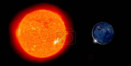 Photo for Solar flare strikes Earth, causes Blackout. Massive geomagnetic solar storm to hit Earth. Powerful flare from Sun hits Earth. Elements of this image furnished by NASA. - Royalty Free Image