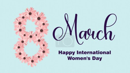 Foto de 8 Marzo Feliz Día Internacional de la Mujer concepto de banner o diseño de fondo con flores de margarita. - Imagen libre de derechos