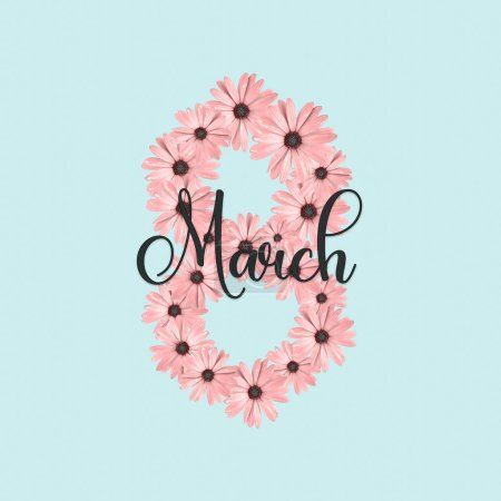Foto de 8 de marzo Día Internacional de la Mujer concepto de menta fondo diseño con flores de margarita. - Imagen libre de derechos