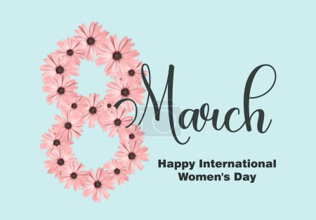 Foto de 8 de marzo Feliz Día Internacional de la Mujer banner concepto o diseño de fondo con flores de margarita. - Imagen libre de derechos