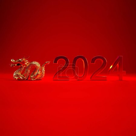 Foto de Año Nuevo chino 2024 fondo, año del concepto de dragón 2024 texto 3d aislado sobre fondo rojo. - Imagen libre de derechos