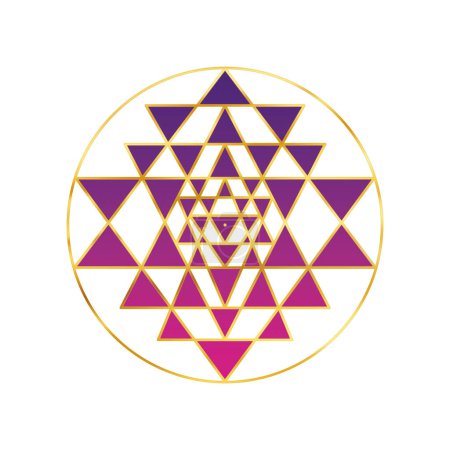 Photo for Sri yantra symbol with gold and purple colors isolated on white background. Sacred geometry golden symbol. - Royalty Free Image