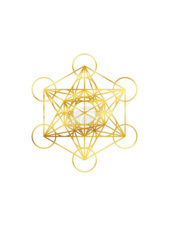 Foto de Metatrón símbolo de oro cubo aislado sobre fondo blanco. Geometría sagrada cubo de metatrón símbolo de oro. - Imagen libre de derechos