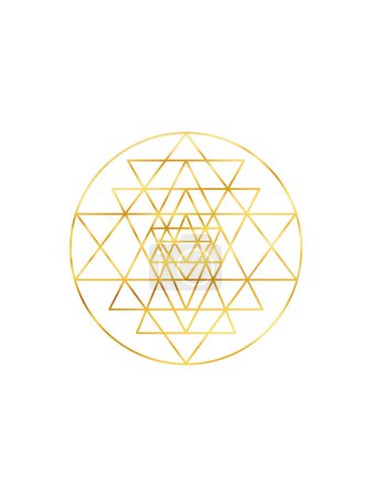Symbole Sri yantra or isolé sur fond blanc. Géométrie sacrée symbole doré.
