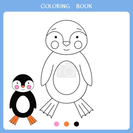 Illustration for Simple educational game for kids. Vector illustration of penquin for coloring book - Royalty Free Image