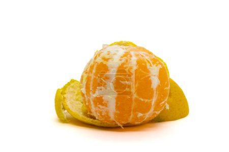 Photo for Ripe yellow peeled satsuma orange (Citrus unshiu) isolated on white background - Royalty Free Image