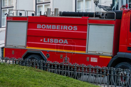 Photo for Close-Up View of a Bombeiros Lisboa Fire Engine in Lisbon, Portugal. February 2, 2024. - Royalty Free Image