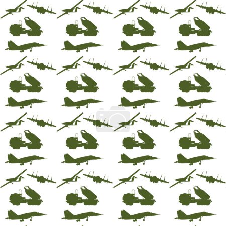 Illustration for Green War Transport Seamless Pattern. Vector Illustration of Army Background. - Royalty Free Image