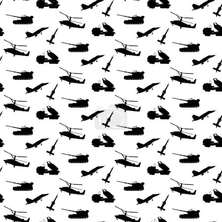 Illustration for Silhouettes War Transport Seamless Pattern. Vector Illustration of Army Background. - Royalty Free Image