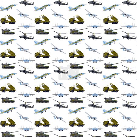 Illustration for War Transport Seamless Pattern. Vector Illustration of Army Background. - Royalty Free Image