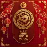 Happy chinese new year 2025 Background with snake, year of the chinese snake zodiac with on color Background. ( Translation : happy new year, chinese snake 2025 )