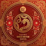 Happy chinese new year 2025 Background with snake, year of the chinese snake zodiac with on color Background. ( Translation : happy new year, chinese snake 2025 )