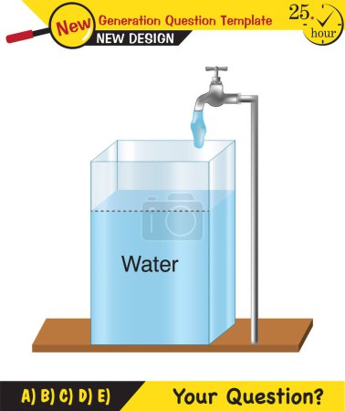 Photo for Physics, pressure and lifting force, pressure of stagnant waters, archimedes principle, pressure of liquids, containers filled with water, next generation question template, dumb physics figures, exam question, eps - Royalty Free Image