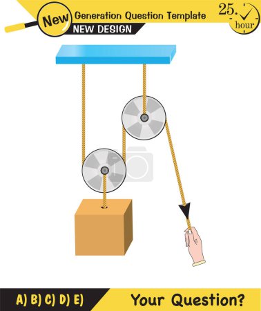 Ilustración de Physics, Science experiments on force and motion with pulley, Simple Machines, Springs, Pulleys, Gears, next generation question template, dumb physics figures, exam question, eps - Imagen libre de derechos