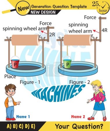 Illustration for Physics, well, simple machines, next generation question template, exam question, eps, for teacher - Royalty Free Image