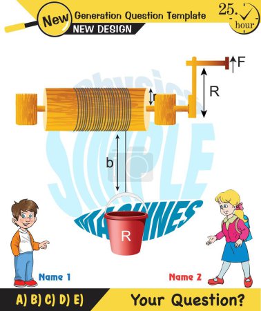 Illustration for Physics, well, simple machines, next generation question template, exam question, eps, for teacher - Royalty Free Image