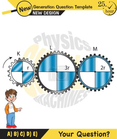 Illustration for Physics, Simple machines, pulleys, gears, next generation question template, dumb physics figures, exam question, eps - Royalty Free Image