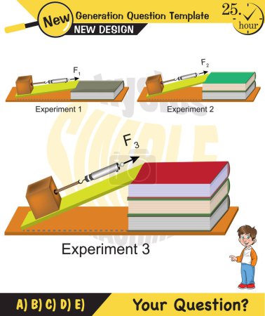 Illustration for Physics, inclined plane, next generation question template, dumb physics figures, exam question, eps - Royalty Free Image