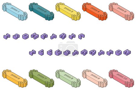 Ilustración de Conjunto de iconos isométricos de marco de caramelo colorido. Conjunto de 2 iconos isométricos para blogs y sitios web. - Imagen libre de derechos