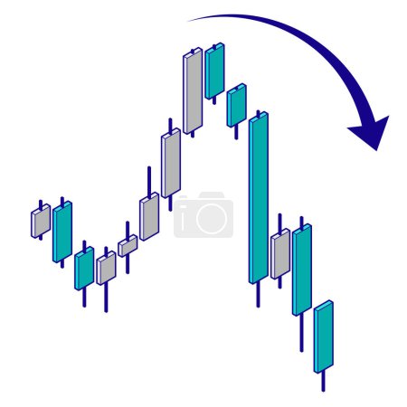 Illustration of a falling chart, isometric material about forex, investment. Illustration with main lines.