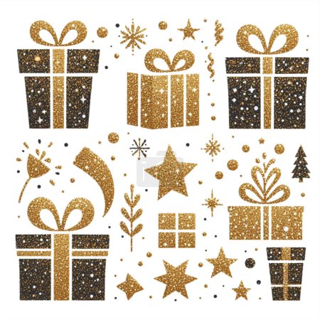 Conjunto de cajas de regalo de textura coja, versión de Navidad ilustrada