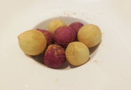 Photo for Purple and plain taro ji melon rounds, Chinese desserts - Royalty Free Image