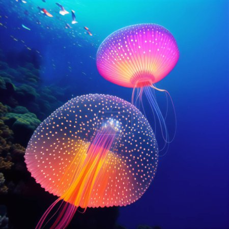 Photo for Luminous jellyfish drifting in the sea. - Royalty Free Image
