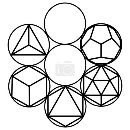 Illustration for Illustration of Plato's cubes, simple line drawing of a seven-day crest - Royalty Free Image