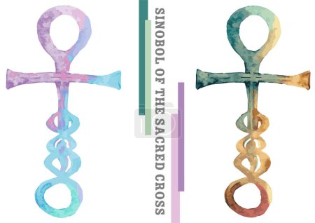 Photo for Ankh style cross watercolor illustration set, gradient color - Royalty Free Image