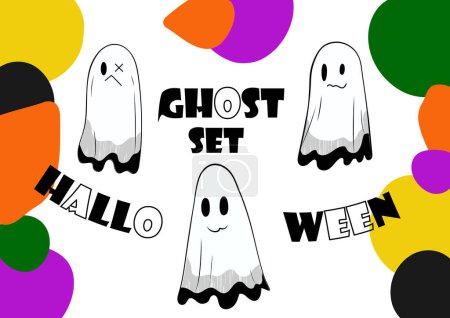 Ilustración de Clip art conjunto de fantasmas de Halloween lindo - Imagen libre de derechos