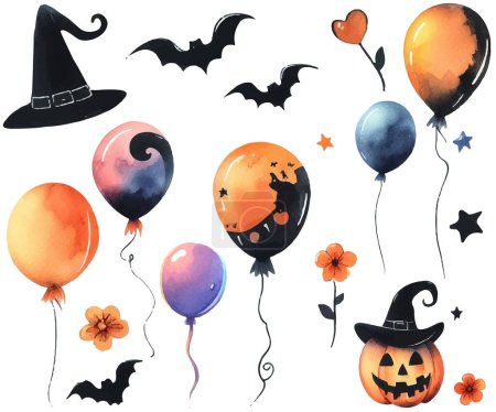 Photo for Set of Halloween motifs, watercolor illustration of decorative balloons - Royalty Free Image