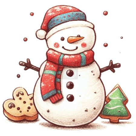 Ilustración de Clip arte de lindo muñeco de nieve crayón toque - Imagen libre de derechos