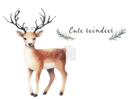 Illustration for Watercolor illustration of a cute reindeer - Royalty Free Image