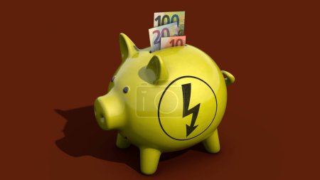 Téléchargez les photos : Piggy bank with energy symbol and euro bills - en image libre de droit