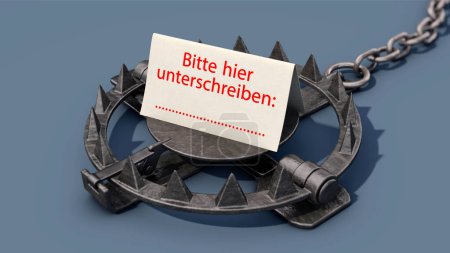 Téléchargez les photos : A trap with the German text "Bitte hier unterschreiben" (Please sign here) - en image libre de droit