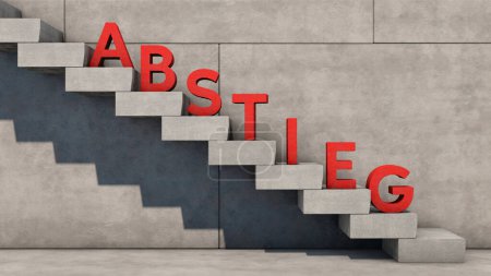 Photo for Staircase with red letters as the German word "Abstieg" (descent) - Royalty Free Image