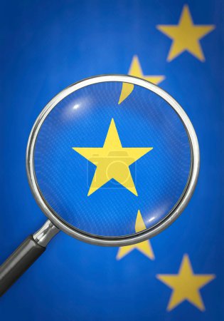 Téléchargez les photos : Agrandissement du verre étoile sur le drapeau de l'UE - transparence dans l'UE, format portrait - en image libre de droit