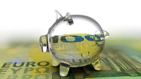 Photo for Glass piggy bank on euro banknote - Royalty Free Image