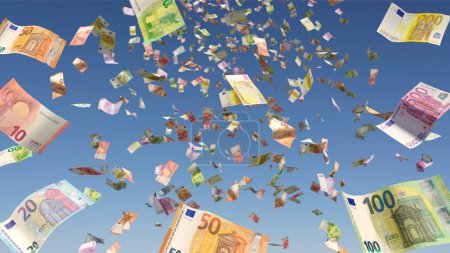 Money rain (Euro notes) from a blue sky