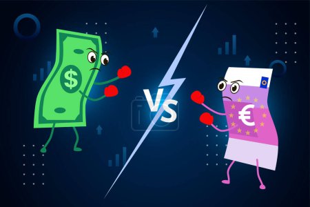 Téléchargez les illustrations : Fiat bataille de devises dollar vs euro. Monnaies se battent Dollar USA contre Euro. - en licence libre de droit