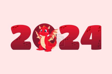 Téléchargez les photos : Grands nombres 2024 avec des numéros élégants dragons chinois mignons sur un fond clair - en image libre de droit