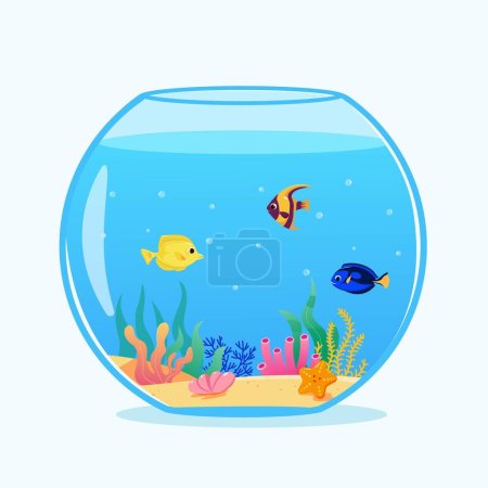 Téléchargez les photos : Aquarium vectoriel rond avec poissons sur fond blanc - en image libre de droit