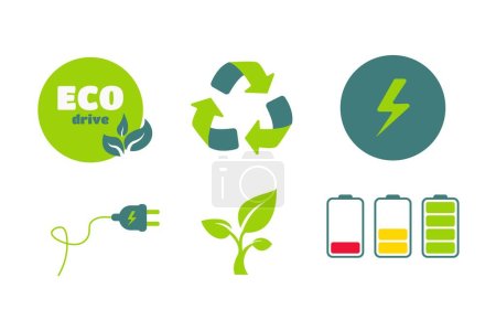 Vector six eco friendly icons eco drive. vector green eco technology for vehicles illustration