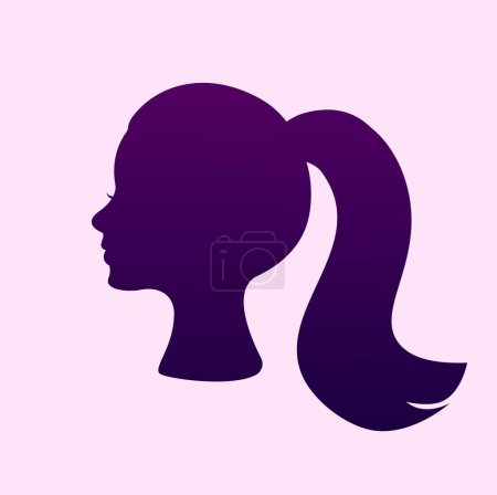 Téléchargez les illustrations : Silhouette d'une jeune fille aux cheveux longs attachée dans une queue de cheval. Illustration vectorielle - en licence libre de droit