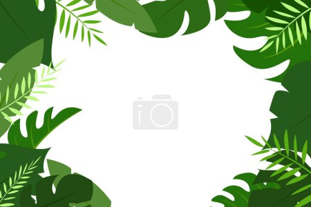 Téléchargez les illustrations : Flat vector illustration tropical green background, green tropical leaves on white background - en licence libre de droit
