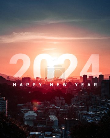 Foto de Año nuevo 2024. Año Nuevo Diseño Creativo. Diseño creativo de año nuevo 2024 para anuncios de redes sociales. - Imagen libre de derechos