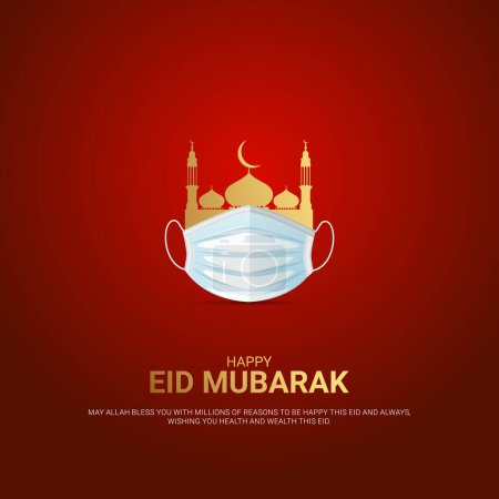 Foto de Eid Mubarak, Diseño de anuncios creativos para redes sociales. Ilustración 3D - Imagen libre de derechos