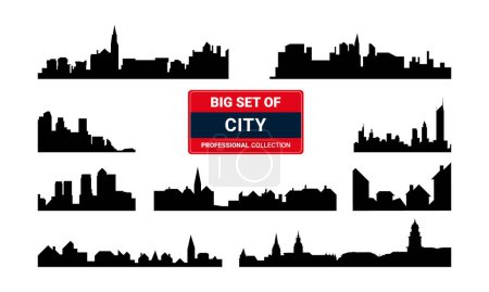 Téléchargez les illustrations : Silhouettes vectorielles de la ville du monde skylines design. - en licence libre de droit
